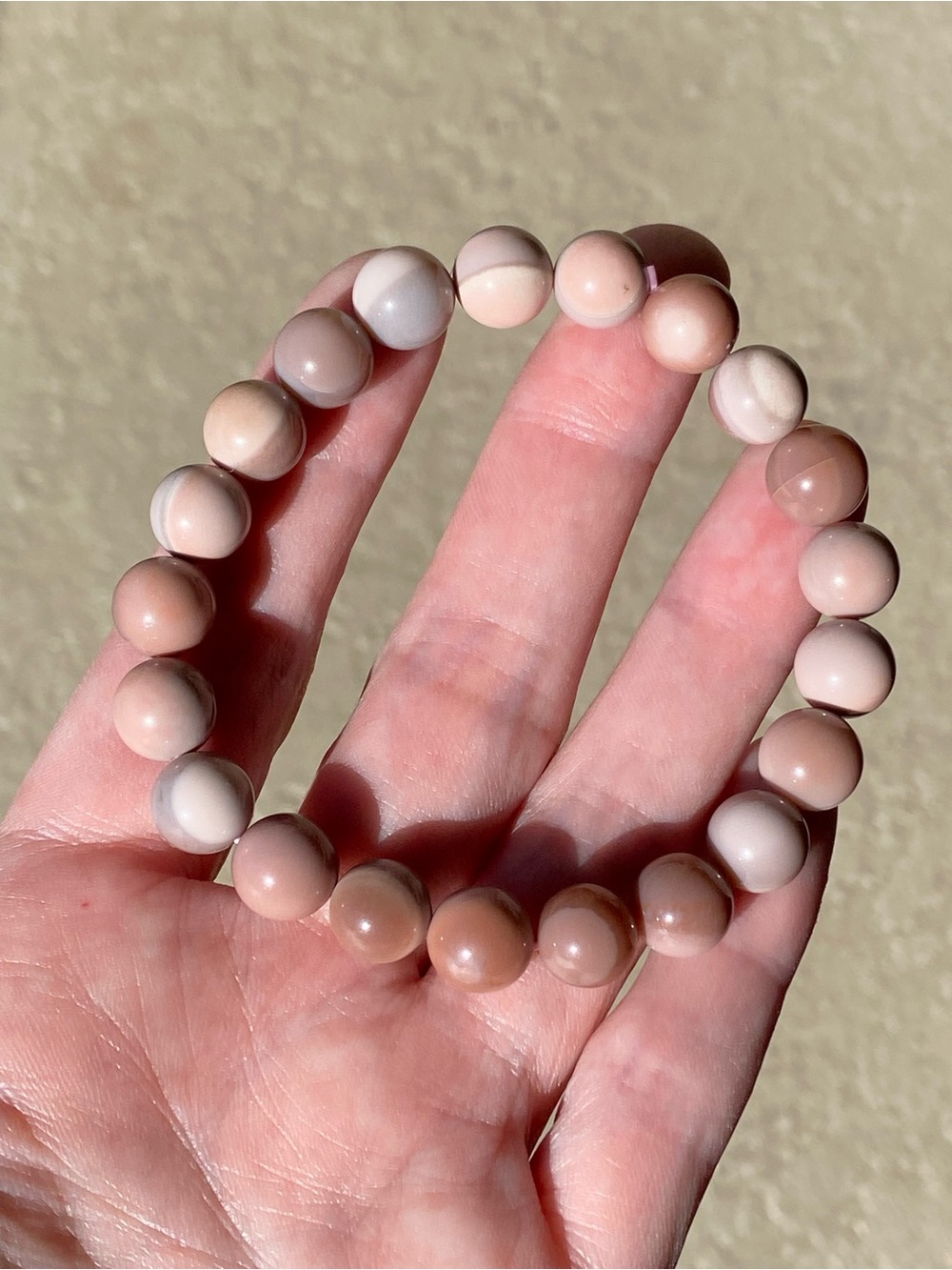 Alashan Agate Bracelet 10mm Pink Mauve Banded Gemstone